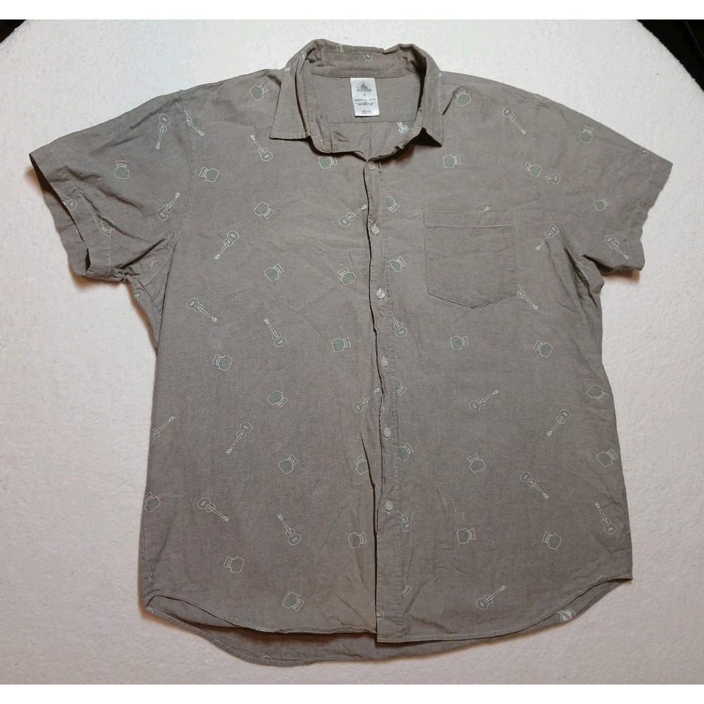 Disney Pixar Coco Grey Chambray Button Down Shirt with Guitar and Skull Size XL
